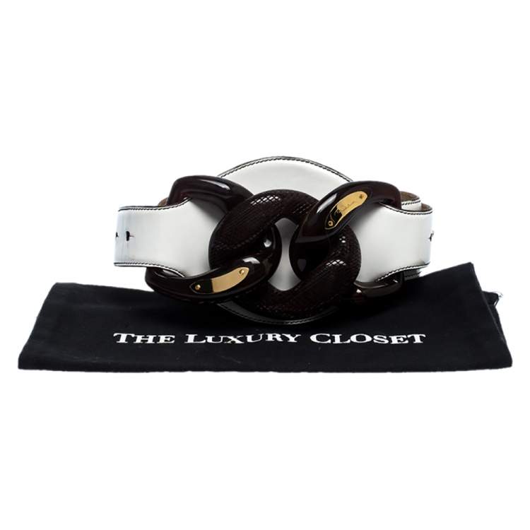 Pre Owned Roberto Cavalli White Patent Leather Wide Belt 95CM