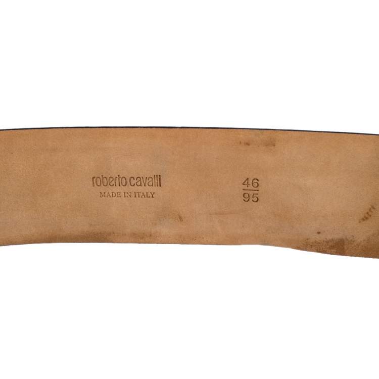 Pre Owned Roberto Cavalli Metallic Grey Leather Resin Buckle Belt 95CM