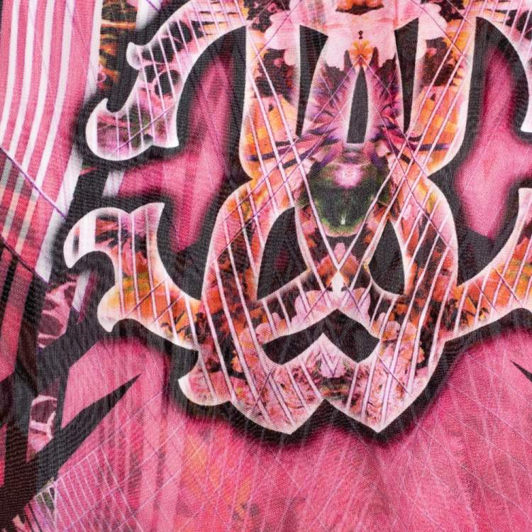 Pre Owned Roberto Cavalli Pink Abstract Floral Printed Silk Scarf