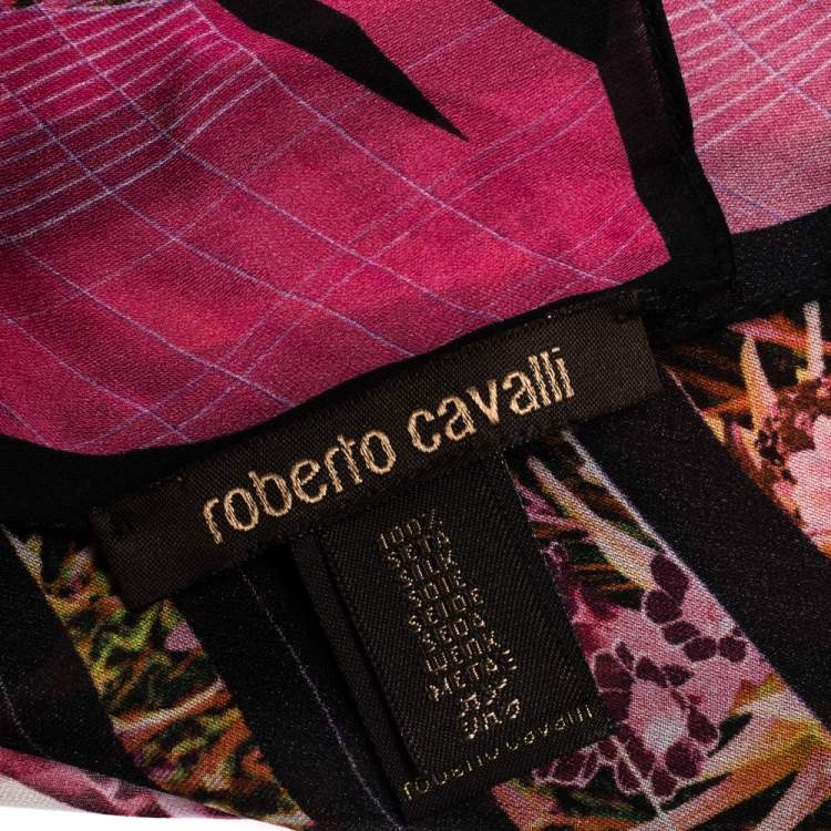 Pre Owned Roberto Cavalli Pink Abstract Floral Printed Silk Scarf