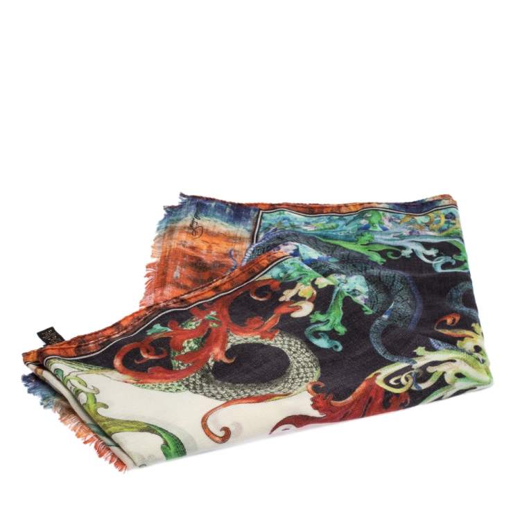 Pre Owned Roberto Cavalli Multicolor Printed Cashmere Scarf