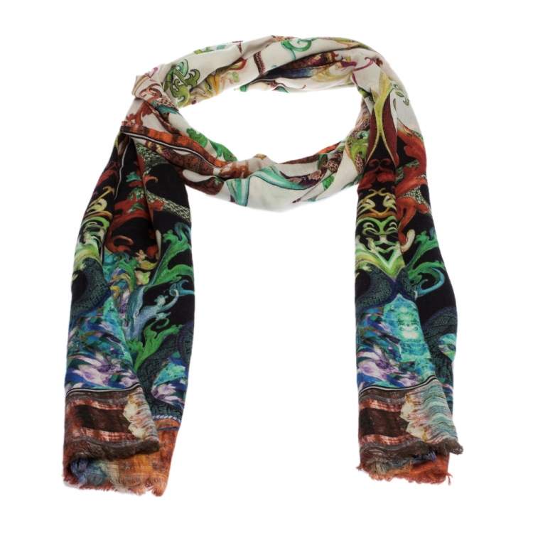 Pre Owned Roberto Cavalli Multicolor Printed Cashmere Scarf