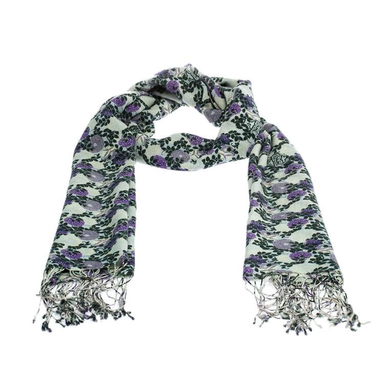 Pre Owned Roberto Cavalli Multicolor Floral Printed Cashmere Blend Scarf 