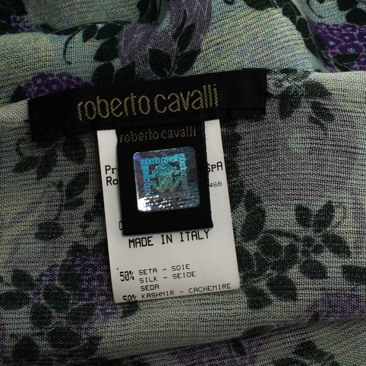 Pre Owned Roberto Cavalli Multicolor Floral Printed Cashmere Blend Scarf 