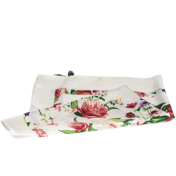 Pre Owned Roberto Cavalli Cream Floral Print Silk Square Scarf