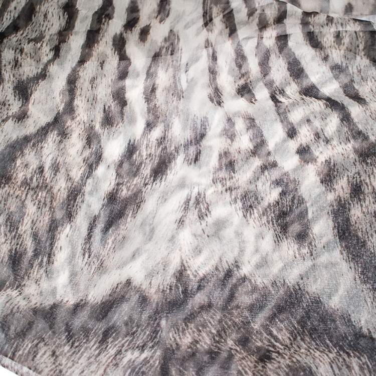 Pre Owned Roberto Cavalli Grey Animal Print Silk Scarf