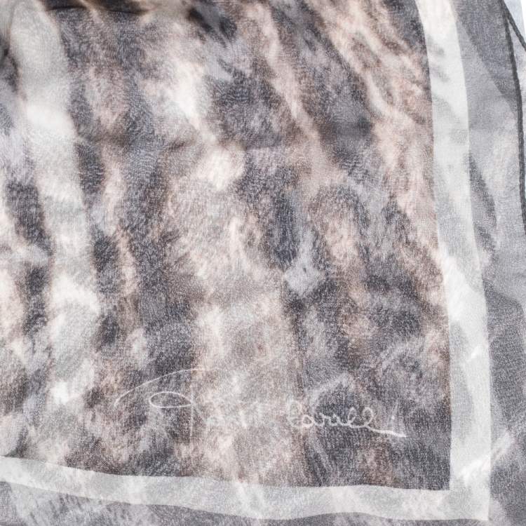 Pre Owned Roberto Cavalli Grey Animal Print Silk Scarf