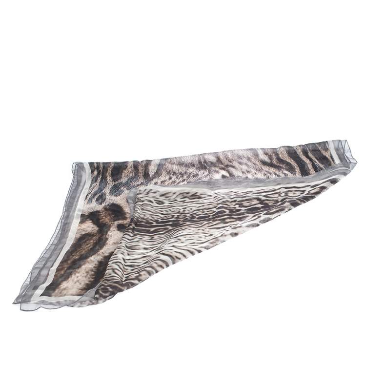Pre Owned Roberto Cavalli Grey Animal Print Silk Scarf