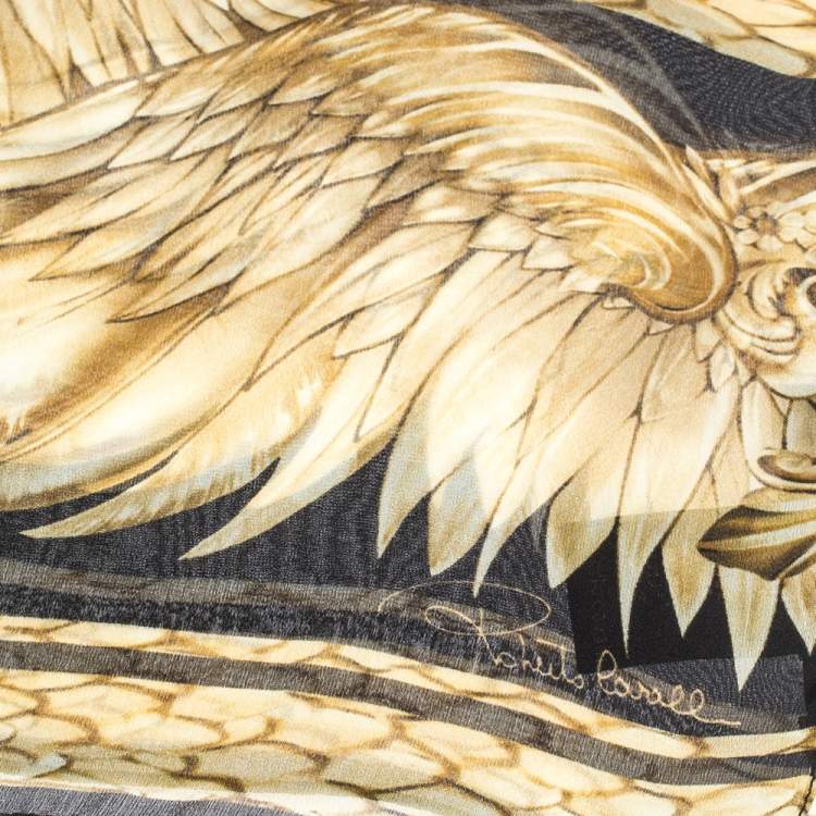 Pre Owned Roberto Cavalli Multicolor Eagle & Floral Print Silk Scarf