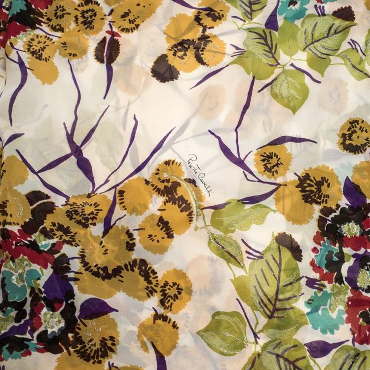 Pre Owned Roberto Cavalli Off White Shimmer Floral Print Silk Stole