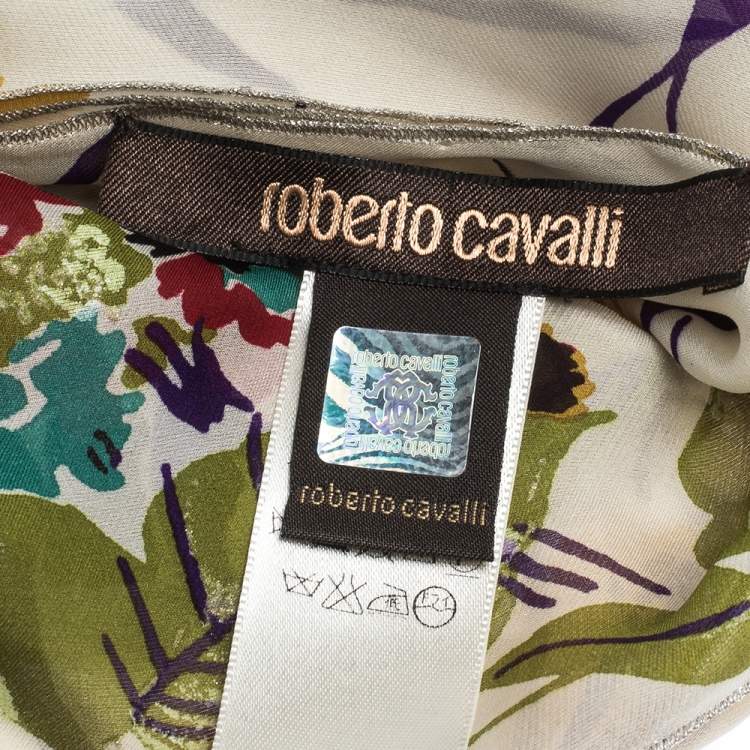 Pre Owned Roberto Cavalli Off White Shimmer Floral Print Silk Stole