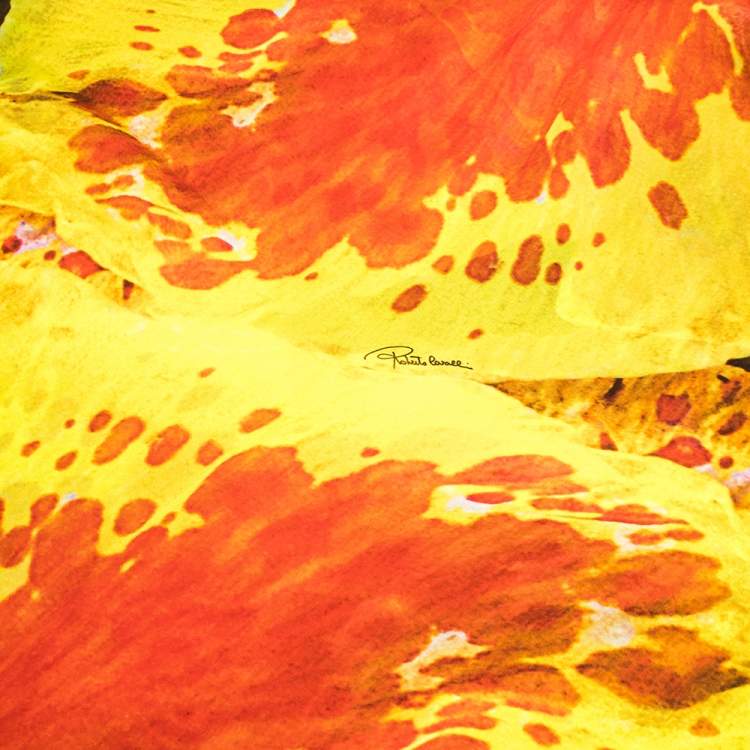 Pre Owned Roberto Cavalli Orange & Yellow Floral Print Silk Stole