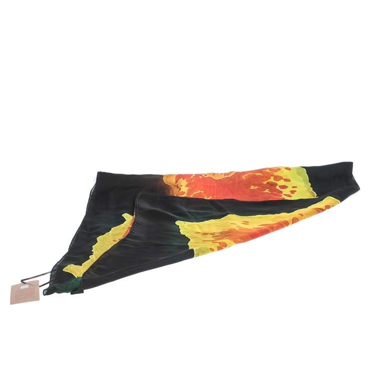 Pre Owned Roberto Cavalli Orange & Yellow Floral Print Silk Stole