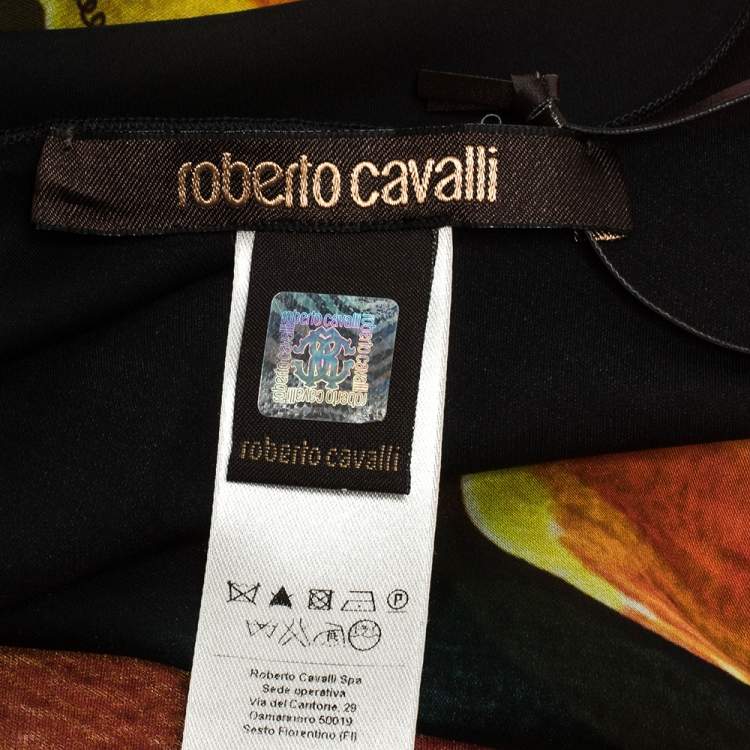 Pre Owned Roberto Cavalli Orange & Yellow Floral Print Silk Stole