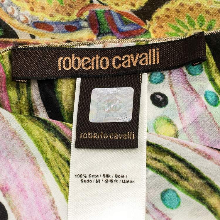 Pre Owned Roberto Cavalli Cream Floral Butterfly Print Silk Stole
