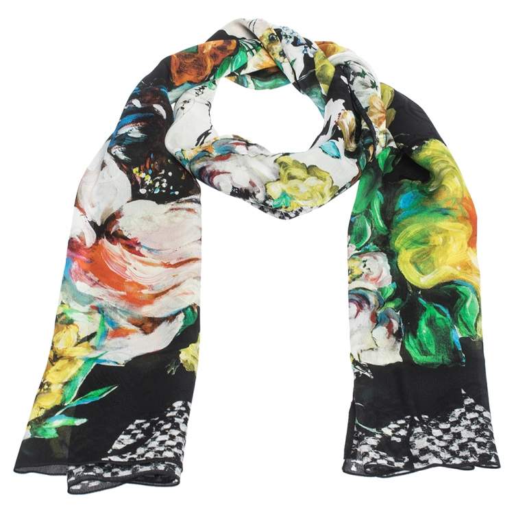 مملوكة مسبقًا Roberto Cavalli Multicolor Abstract Floral Print Silk Stole