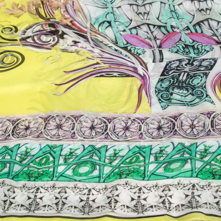Pre Owned Roberto Cavalli Yellow Printed Silk Stole