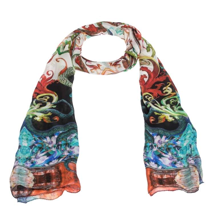 Pre Owned Roberto Cavalli Multicolor Printed Silk Scarf