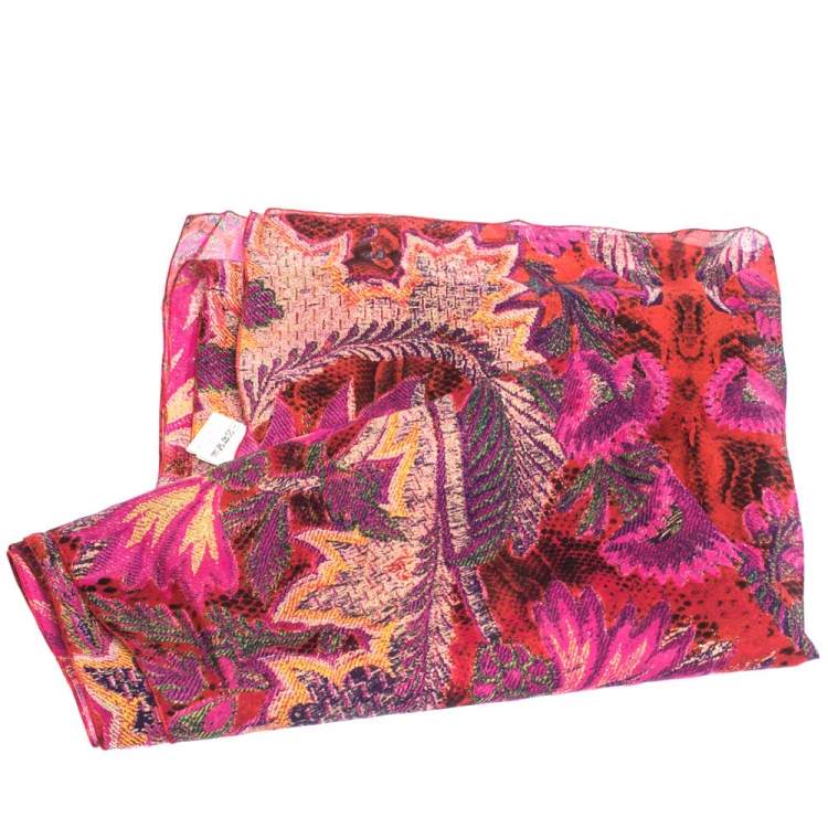 Pre Owned Roberto Cavalli Pink Abstract Floral Foil Printed Silk Stole 