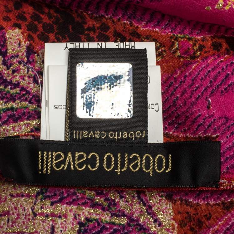 Pre Owned Roberto Cavalli Pink Abstract Floral Foil Printed Silk Stole 