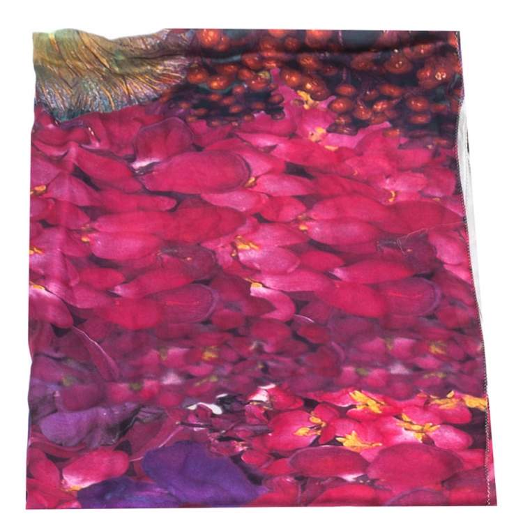 Pre Owned Roberto Cavalli Mauve Floral Printed Silk Scarf 
