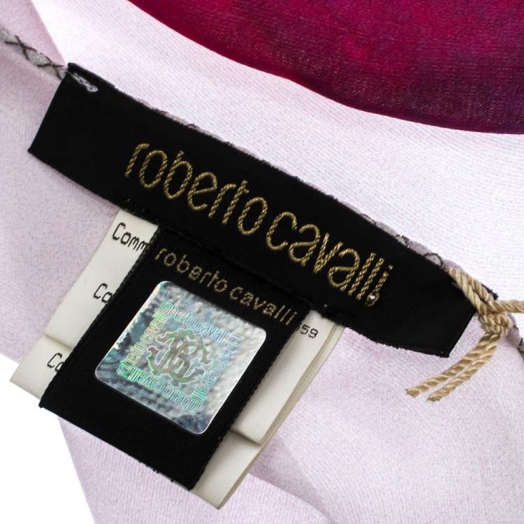 Pre Owned Roberto Cavalli Mauve Floral Printed Silk Scarf 