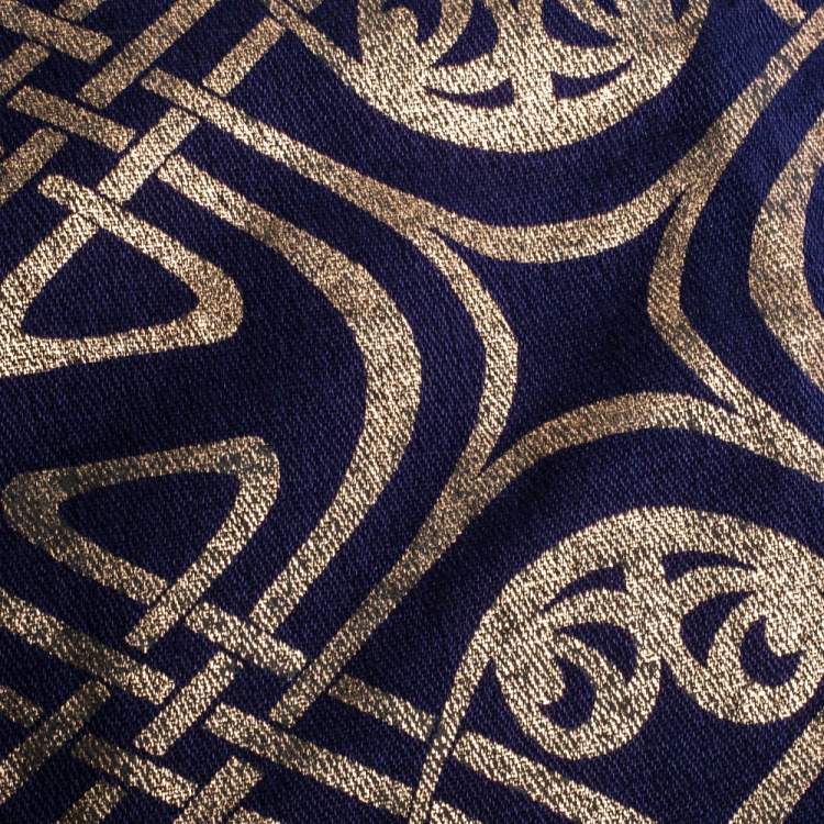 Pre Owned Roberto Cavalli Navy Blue Oriental Foil Print Cashmere Blend Shawl 
