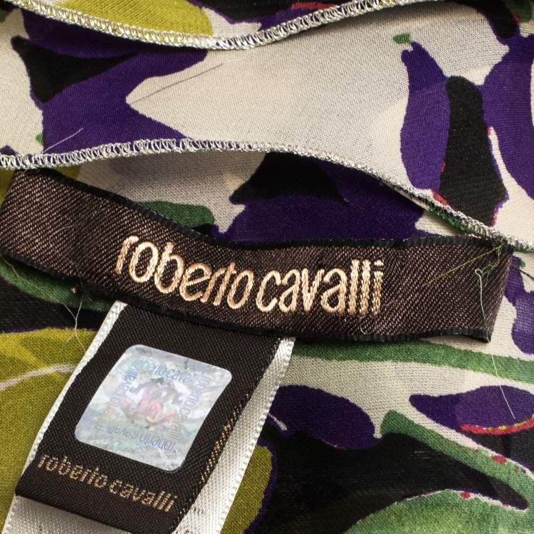 Pre Owned Roberto Cavalli Multicolor Abstract Floral Print Silk Scarf