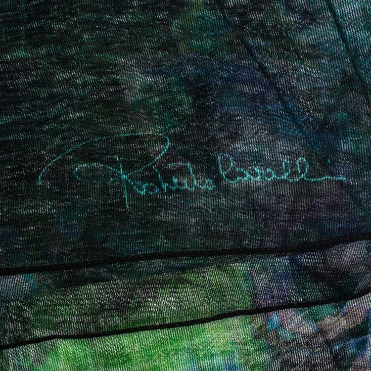 Pre Owned Roberto Cavalli Green Floral Printed Silk Tulle Stole