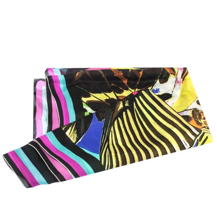 Pre Owned Roberto Cavalli Multicolor Butterfly Print Silk Scarf 