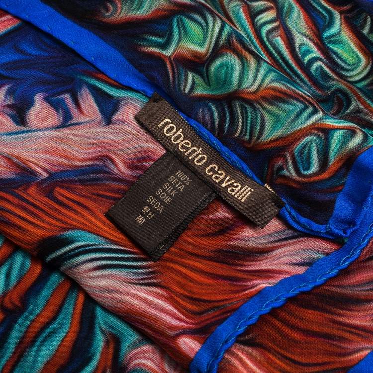 Pre Owned Roberto Cavalli Blue Abstract Floral Print Silk Stole