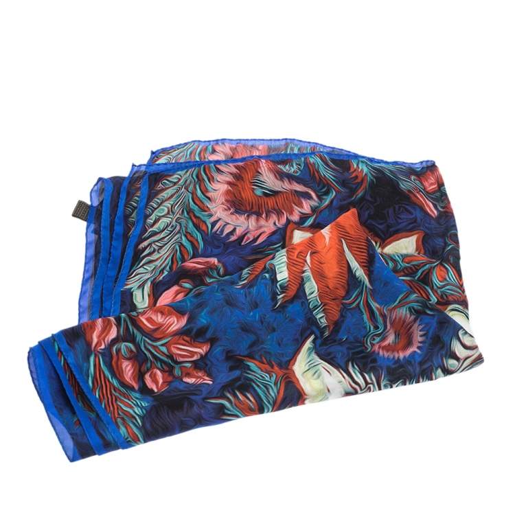 Pre Owned Roberto Cavalli Blue Abstract Floral Print Silk Stole