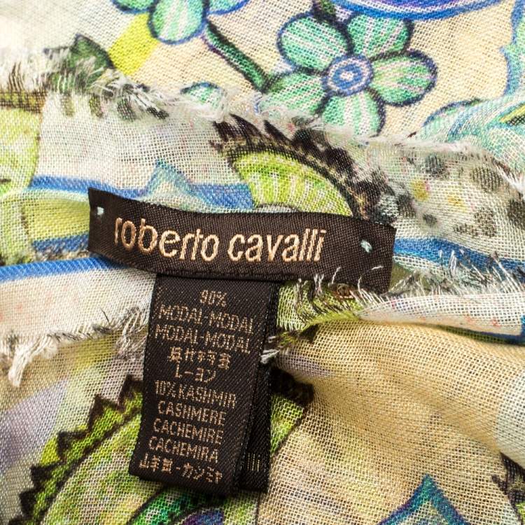 Pre Owned Roberto Cavalli Orange Floral Printed Modal Scarf 