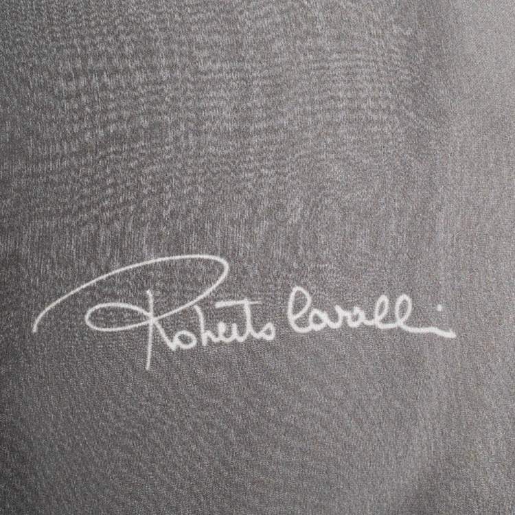 Pre Owned Roberto Cavalli Monochrome Floral Print Silk Scarf 