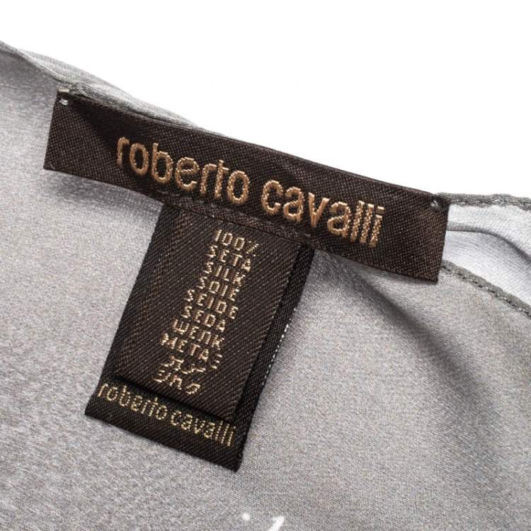 Pre Owned Roberto Cavalli Monochrome Floral Print Silk Scarf 