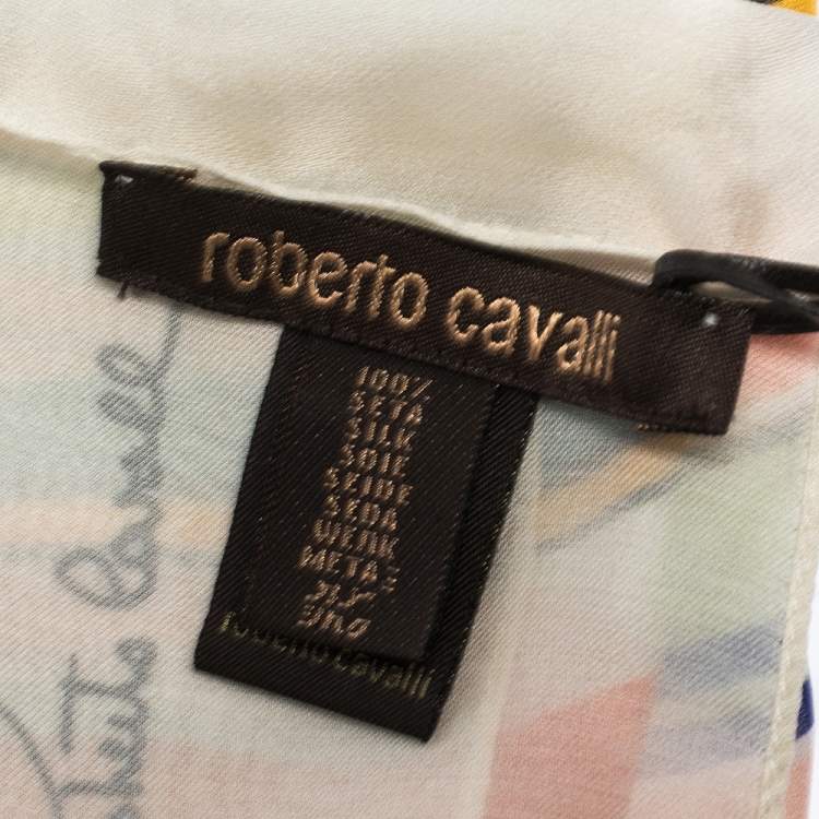 Pre Owned Roberto Cavalli Multicolor Striped Oriental Print Silk Scarf