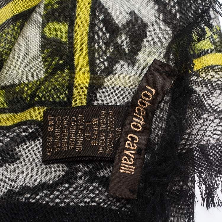 Pre Owned Roberto Cavalli Multicolor Wildlife Printed Cashmere Blend Scarf
