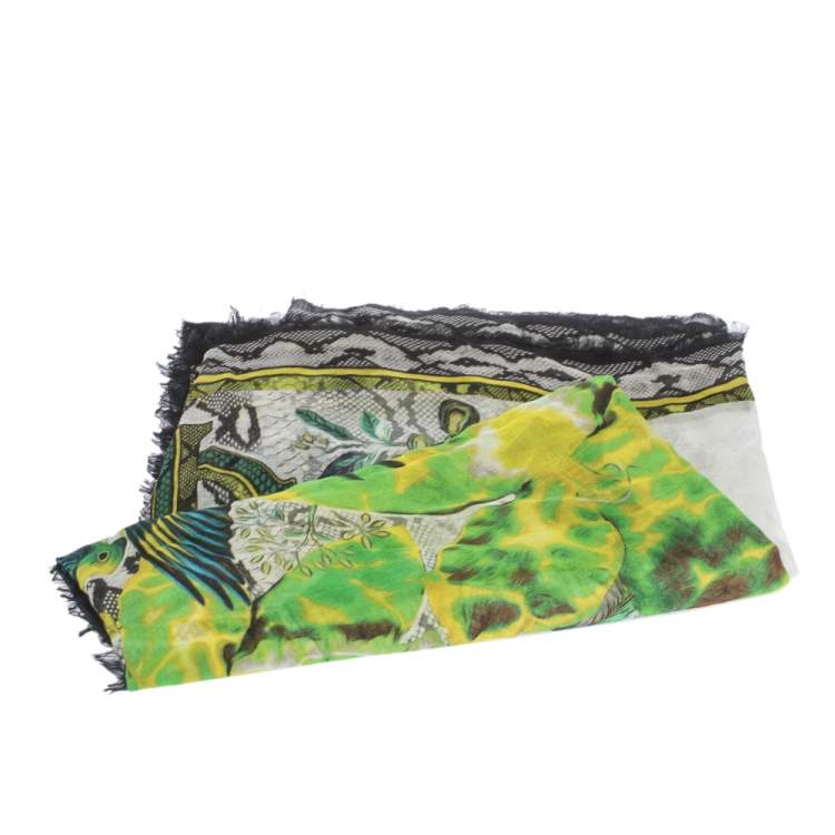 Pre Owned Roberto Cavalli Multicolor Wildlife Printed Cashmere Blend Scarf