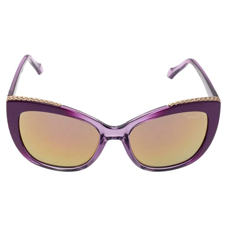 Pre Owned Roberto Cavalli Purple/Gold Mirror 888S Mekbuda Cat Eye Sunglasses