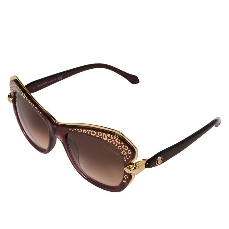 Pre Owned Roberto Cavalli Purple/ Brown Gradient Taygeta 981S Cateye Sunglasses