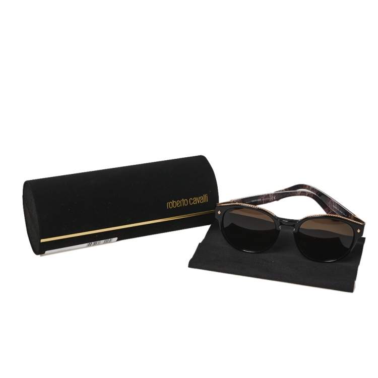Pre Owned Roberto Cavalli Black/ Brown RC956S Round Sunglasses