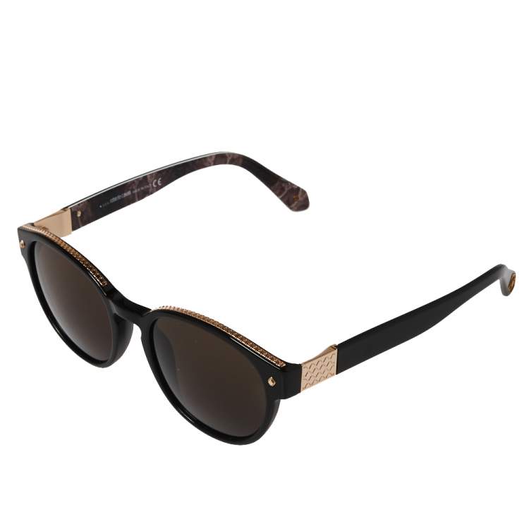 Pre Owned Roberto Cavalli Black/ Brown RC956S Round Sunglasses