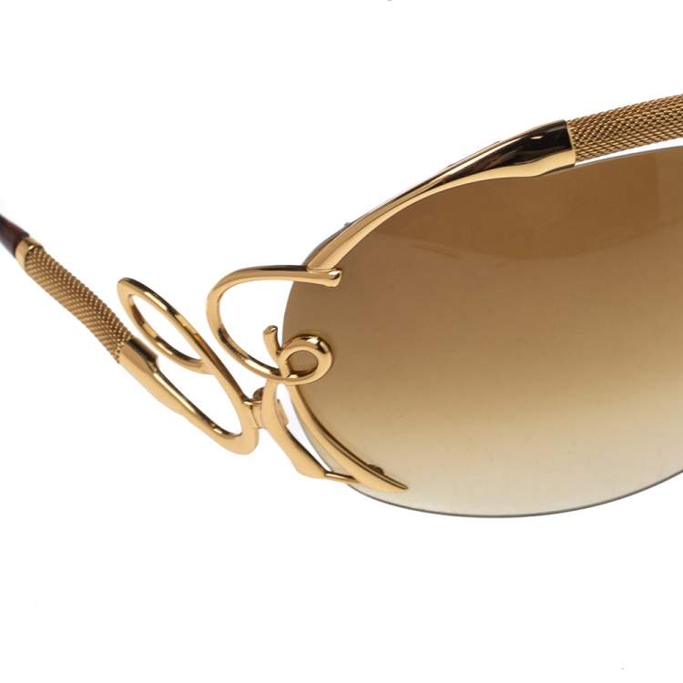 Pre Owned Roberto Cavalli Gold/ Brown Gradient 392S Lacedemone Shield Sunglasses