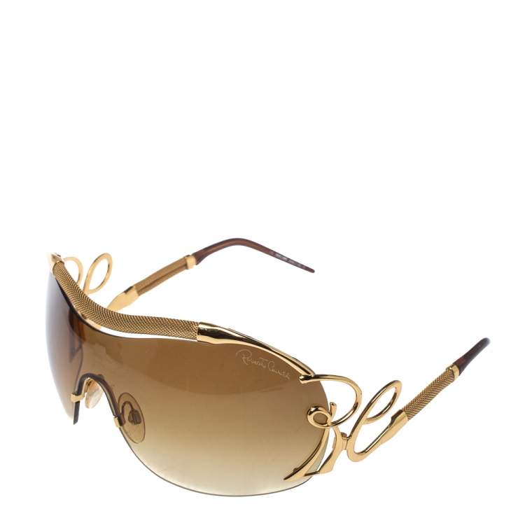 Pre Owned Roberto Cavalli Gold/ Brown Gradient 392S Lacedemone Shield Sunglasses
