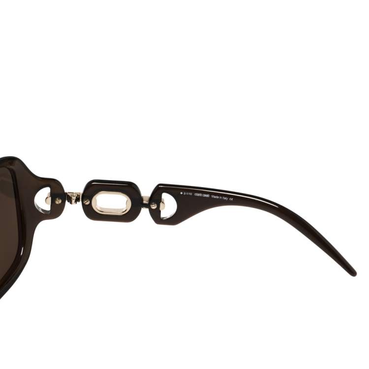 Pre Owned Roberto Cavalli Brown & Gold Tone/ Brown 516S Rectangle Sunglasses