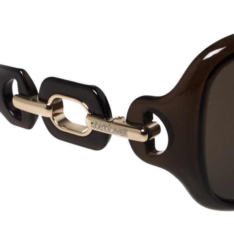 Pre Owned Roberto Cavalli Brown & Gold Tone/ Brown 516S Rectangle Sunglasses