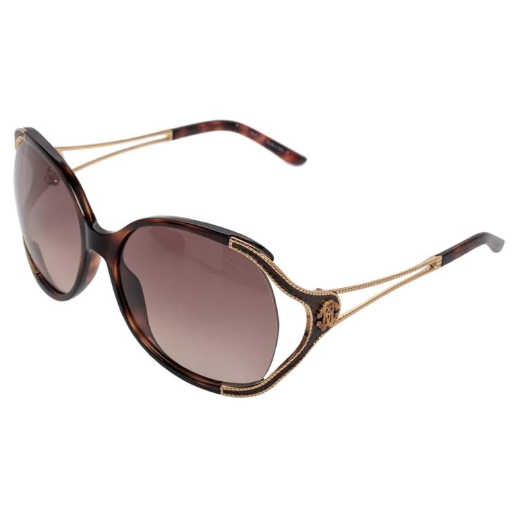 Pre Owned Roberto Cavalli Gold/Brown Clerodendro 669S Oversized Oval Sunglasses