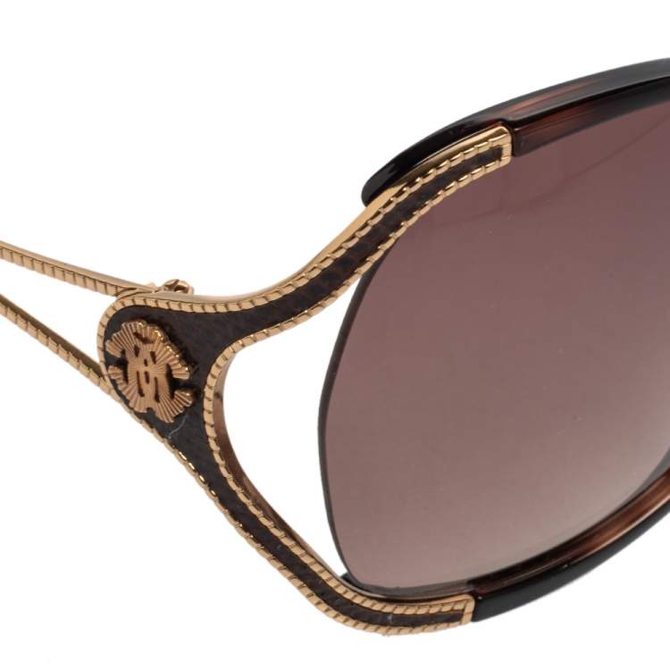 Pre Owned Roberto Cavalli Gold/Brown Clerodendro 669S Oversized Oval Sunglasses