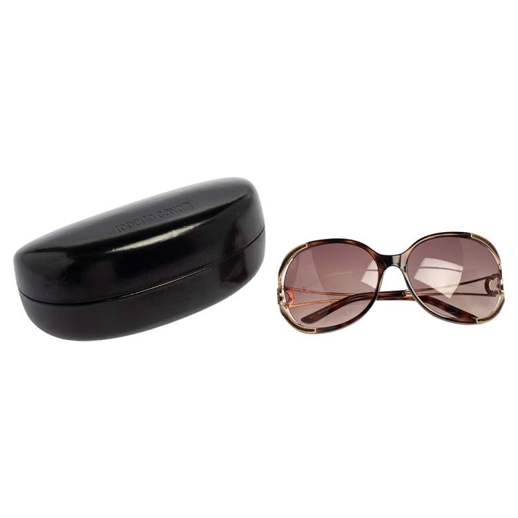 Pre Owned Roberto Cavalli Gold/Brown Clerodendro 669S Oversized Oval Sunglasses
