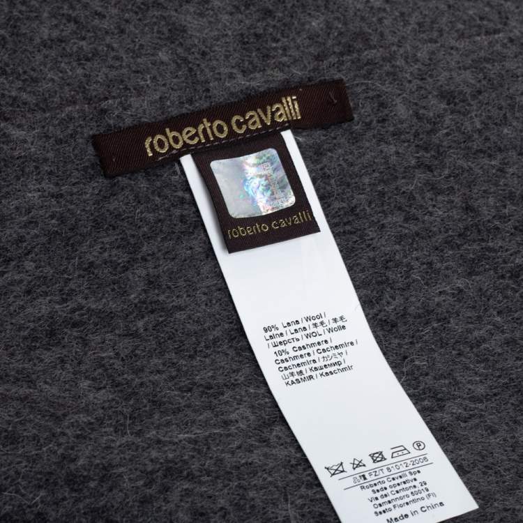 Pre Owned Roberto Cavalli Logo Embroidered Wool & Cashmere Stole